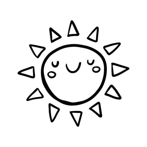 Premium Vector | Cute cartoon hand drawn sun. sweet vector black and ...