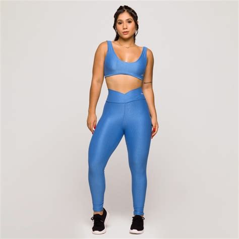 Top Feminino Azul Fitness Poliamida Academia Arco Costas Abertas Lot