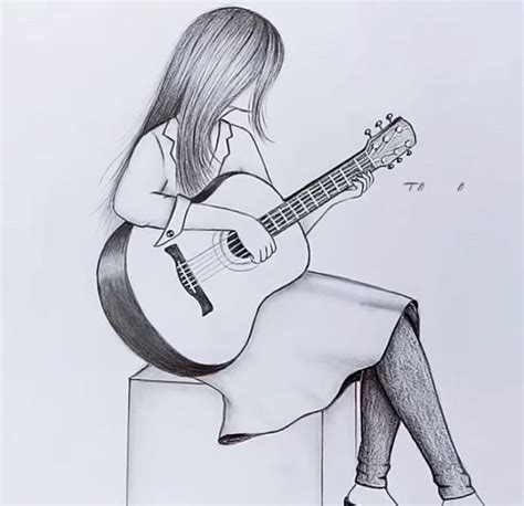 A Girl Playing Guitar Drawing - A Girl Playing Guitar Drawing Step by ...