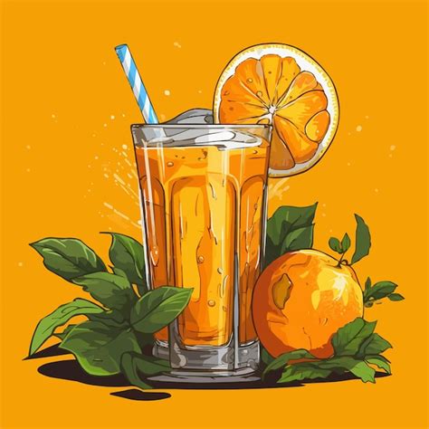 Vaso De Jugo De Jugo De Naranja Ilustraci N Vector Premium