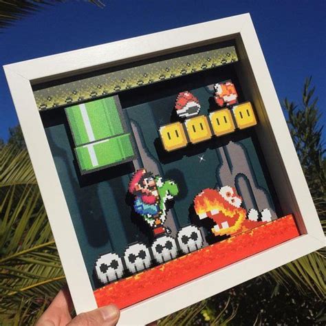 Super Mario World Shadowbox Con Mario Y Yosh Gamer Gift Para Amigo