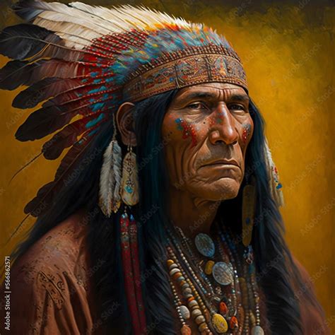 Ai Generative Native American Indian Man Older Male Full Headdress Stock Illustration Adobe