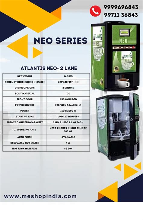 Stainless Steel Atlantis Classic 3 Lane Coffee Vending Machine For