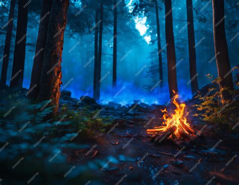 Premium Photo Bonfire In The Dark Forest High Quality Illustration