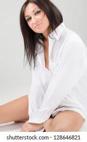 Attractive Brunette White Shirt Stock Photo 128646821 Shutterstock