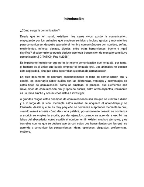 Comunicacion Oral y Escrita Introducción Cómo surge la comunicación