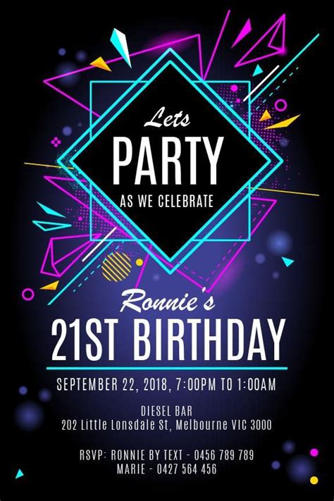 Colour Splash Neon Party Invitations Party Invite Template 21st