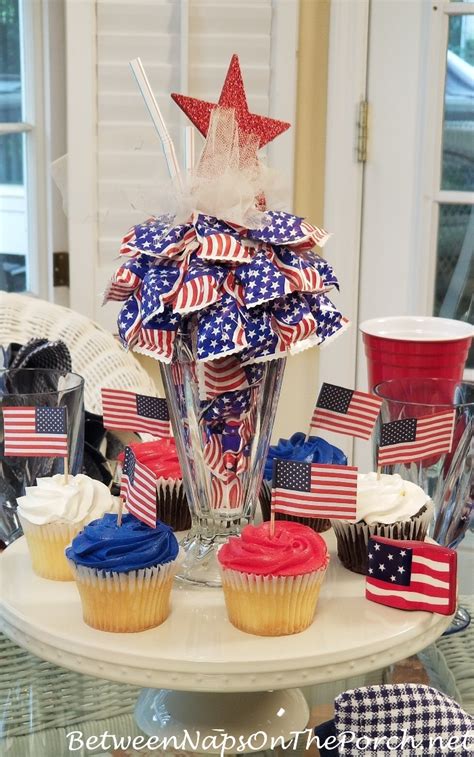 A Red White And Blue Patriotic Table Setting In Honor Of Memorial Day