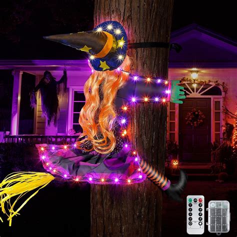 PayUSD Outdoor Porch Halloween Decoration Crashing Witch With LED