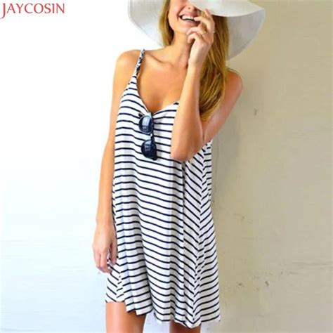 Women Dress Summer Dress Sexy Women Sleeveless Striped Loose Mini Dress