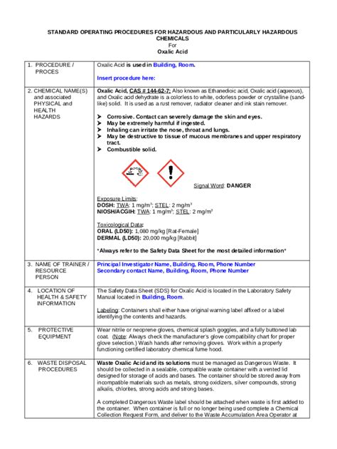 Safety Data Sheet Oxalic Acid Solution Doc Template Pdffiller