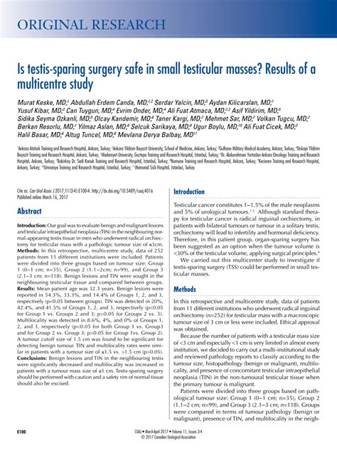 Pdf Is Testis Sparing Surgery Safe In Small Testicular Masses