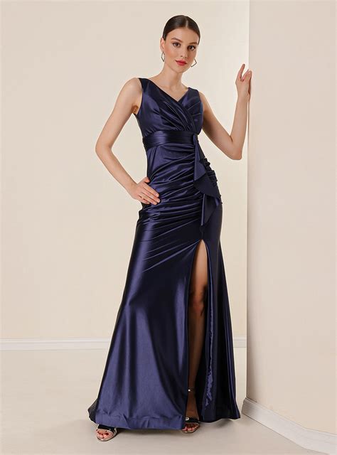 Fully Lined Navy Blue Double Breasted Evening Dresses