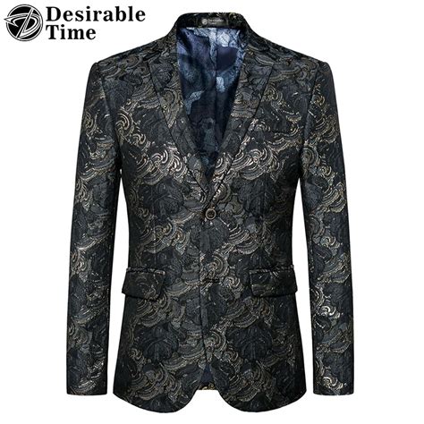 Desirable Time Men Black And Gold Floral Printed Blazer Big Sizes 5XL