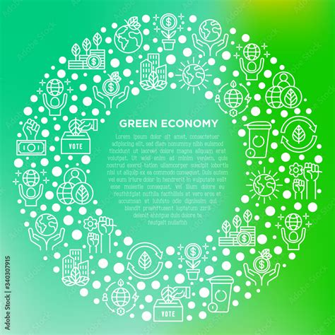 Green economy concept in circle with thin line icons: financial growth ...