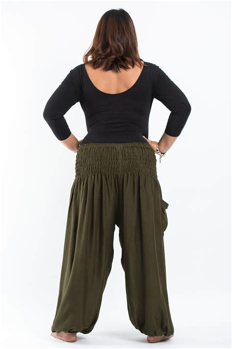 Plus Size Solid Color Womens Harem Pants In Green