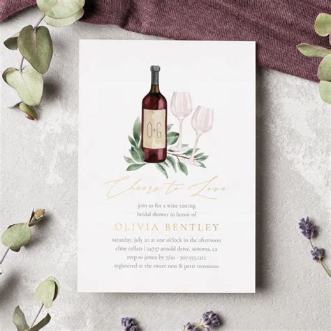 Cheers To Love Wine Tasting Bridal Shower Foil Invitation Zazzle