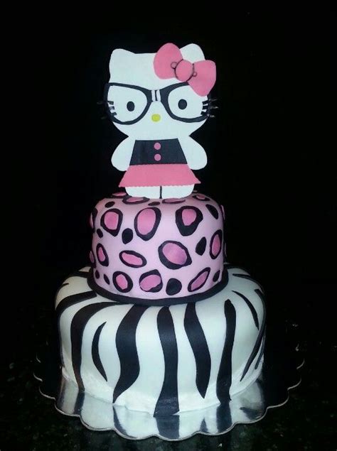 Hello Kitty Nerd cake with cheetah and zebra print Hello Kitty Cake ...