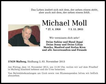 Traueranzeigen Von Michael Moll Rz Trauer De