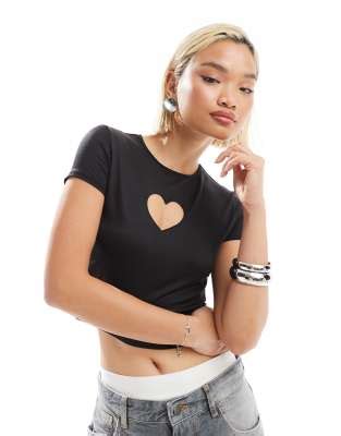 Monki Top Raccourci Manches Courtes Avec D Coupe En C Ur Noir Asos