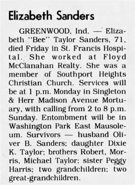 Elizabeth Sanders Obit