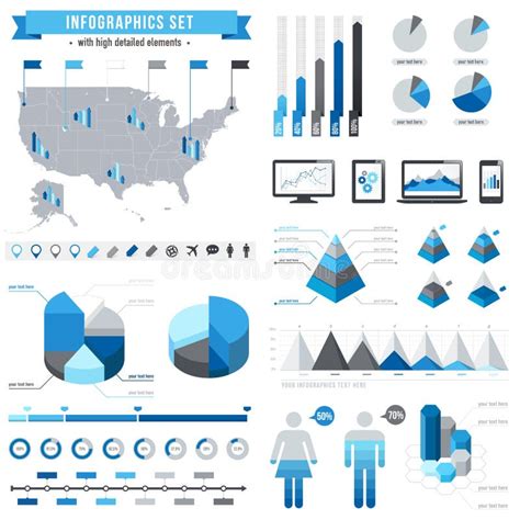 Infographics Set With Detailed Usa Map Stock Vector Illustration Of