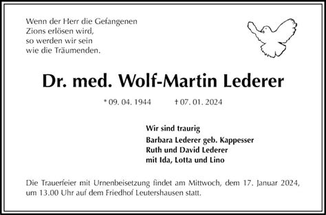 Traueranzeigen Von Wolf Martin Lederer Trauerportal Ihrer Tageszeitung