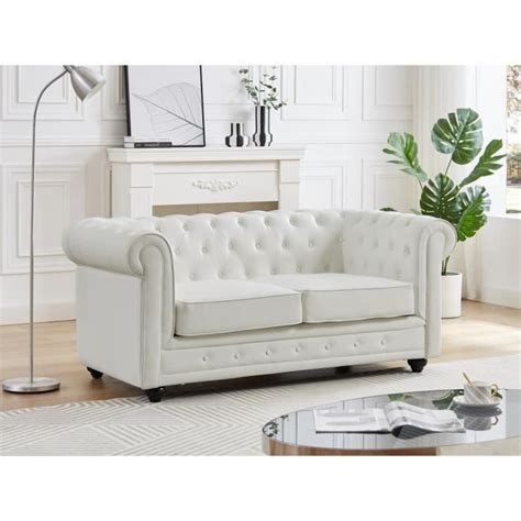 Canap Places En Simili Blanc Chesterfield Cdiscount Maison