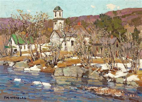 Bonhams Thomas M Nicholas American Born 1963 Riverside Town 10 X 14in