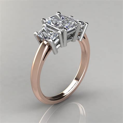 Three Stone Radiant Cut Moissanite Engagement Ring Forever Moissanite