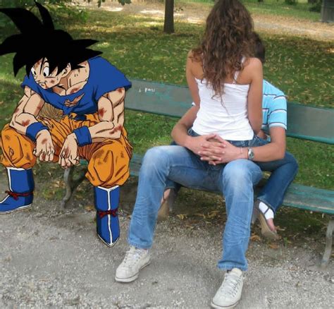 Goku sitting on a bank while two people kiss. : r/MemeTemplatesOfficial