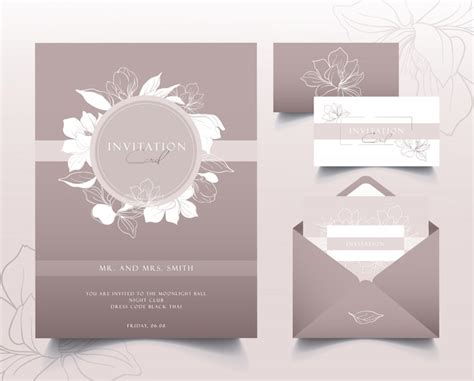 Un Ensemble De Cartes D Invitation L Gantes Fleurs Vecteur Premium