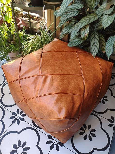 RISEON Boho Handmade Faux PU Leather Moroccan Pouf Footstool Ottoman