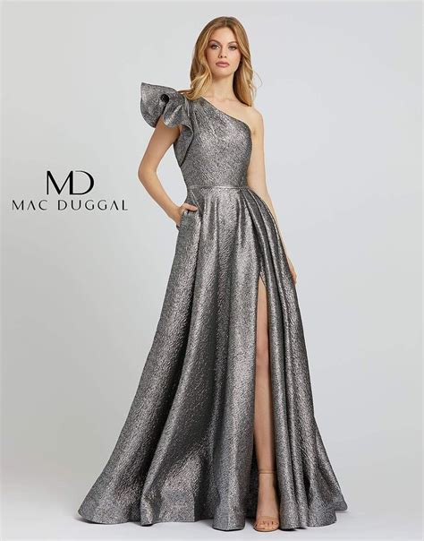 Mac Duggal Long One Shoulder Metallic Prom Ball Gown