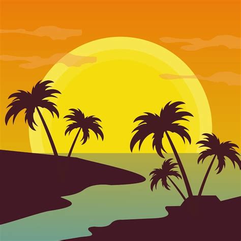 Palm Tree Sunset Clipart