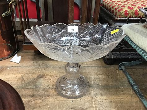 Lot 21 Late Victorian Cut Glass Pedestal Bowl