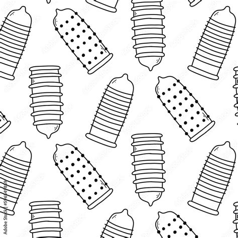 Seamless Pattern With Condoms Doodle Print Of Different Types Of