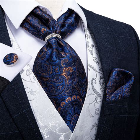 Luxury Silk Ascot Tie Set Gold Black Check Fashion Men Wedding Formal