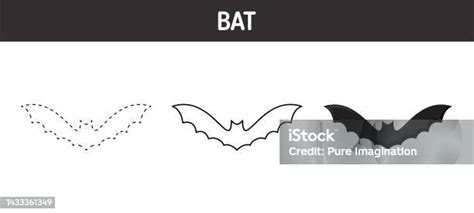 Bat Tracing And Coloring Worksheet For Kids Stock Illustration