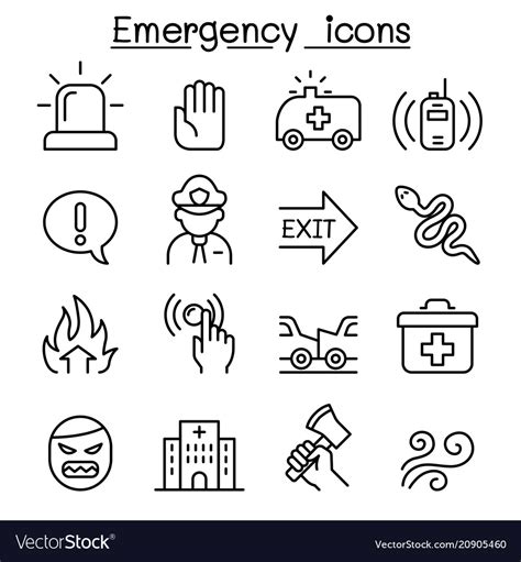 Emergency Icon Set In Thin Line Style Royalty Free Vector