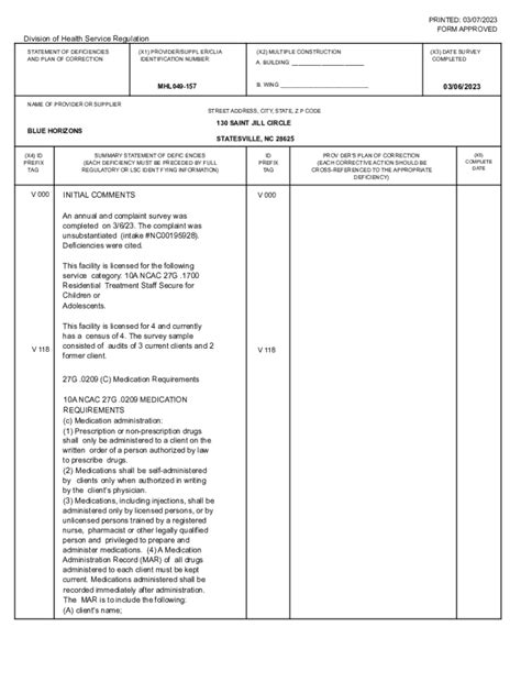 Fillable Online NC DHSR AHCLCS Statement Of Deficiency Fax Email Print