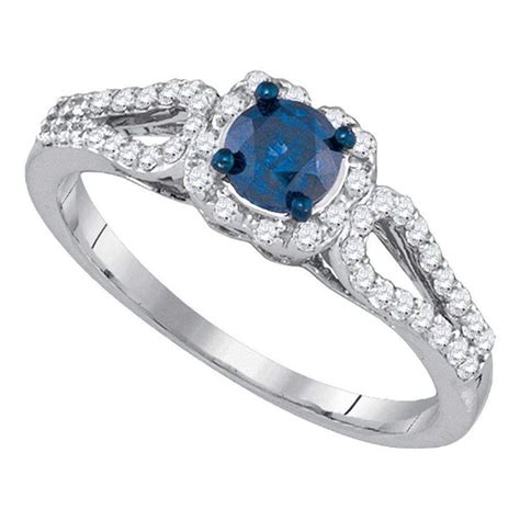 10kt White Gold Womens Round Blue Color Enhanced Diamond Solitaire