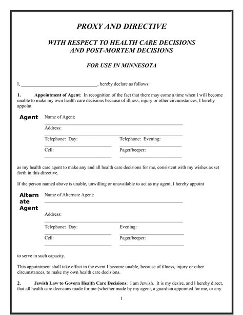 Free Printable Living Will Form Templates Pdf Word Health Care Directive