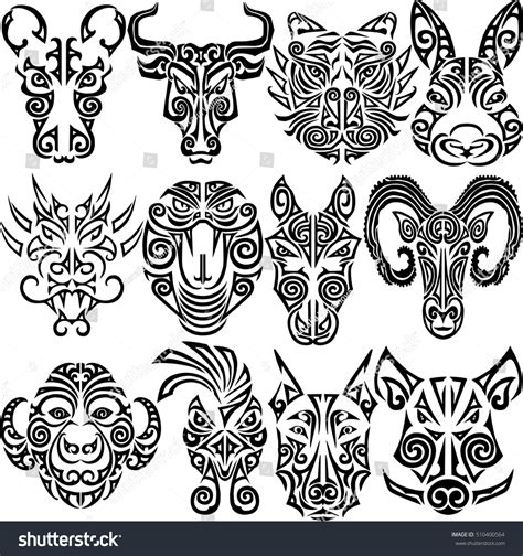 Chinese Zodiac Signs Set Rat Ox Stock Vector (Royalty Free) 510400564 ...