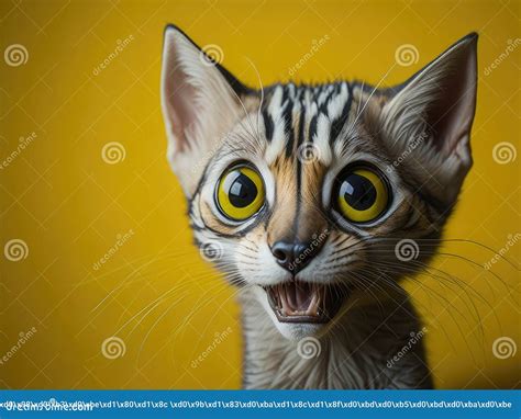 Funny Cat Face with Big Eyes Isolated on Yellow, Ai Generative Stock Illustration - Illustration ...