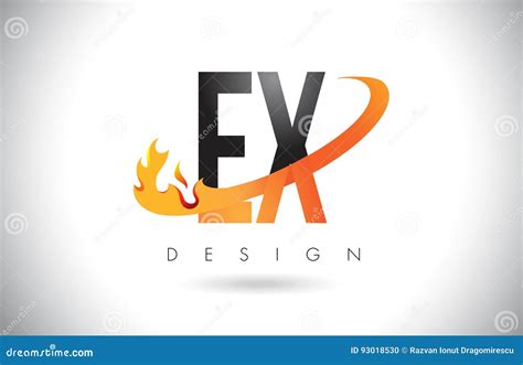 Ex E X Letter Logo With Fire Flames Design And Orange Swoosh Stock Vector Illustration Of