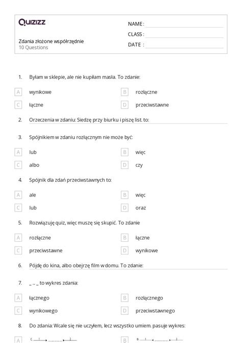 Ponad 50 Zdania Arkuszy Roboczych Dla Klasa 1 W Quizizz Darmowe I Do