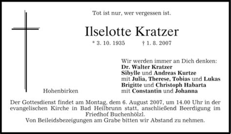 Traueranzeigen Von Ilselotte Kratzer Trauer Merkur De