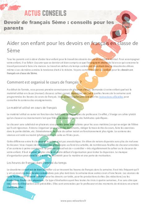 5eme Fiches Conseils Parents