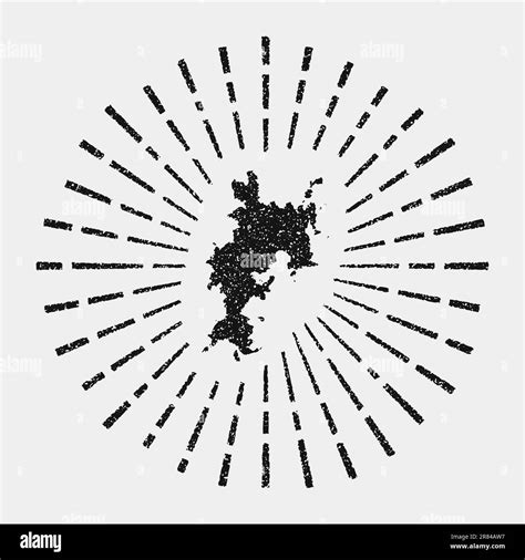 Vintage Map Of Komodo Grunge Sunburst Around The Island Black Komodo